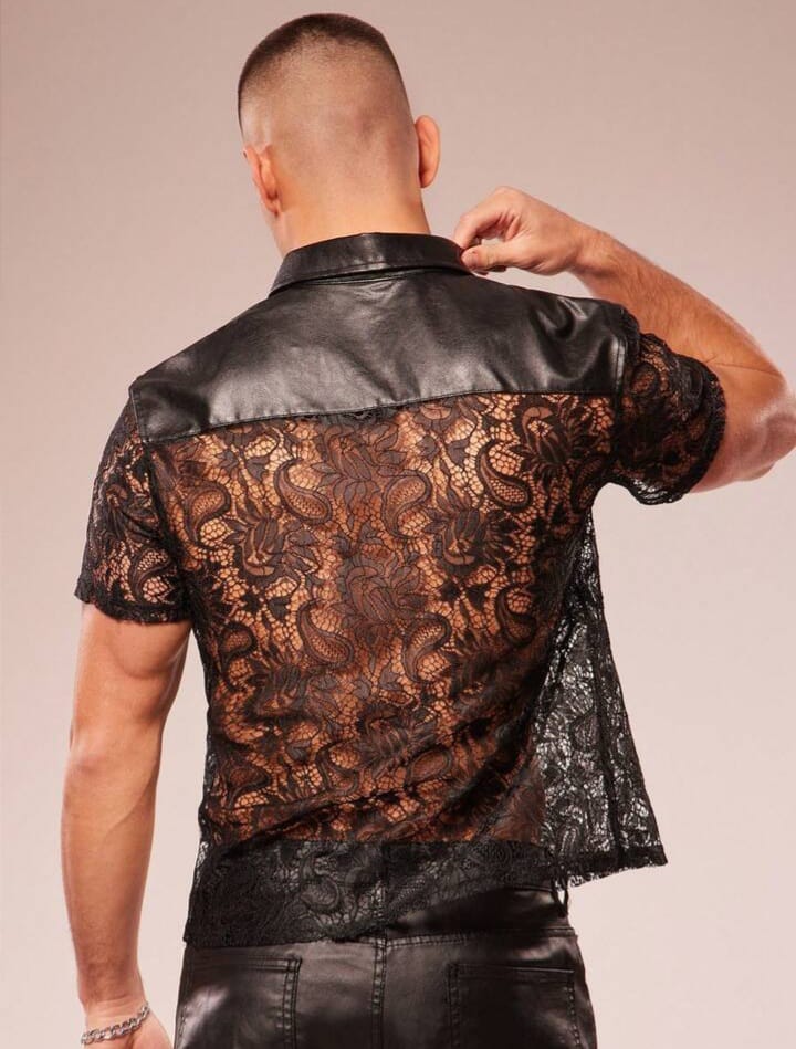 Men's Lace Patchwork Polo Collar Shirt